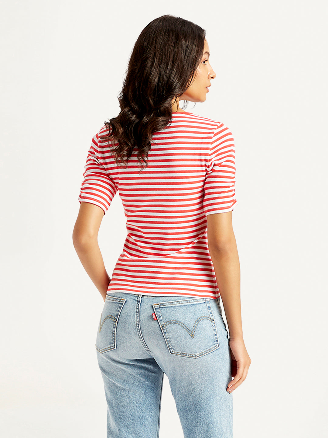 Women's Striped Red Scoop Neck Top