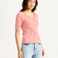 Women's Striped Red Scoop Neck Top