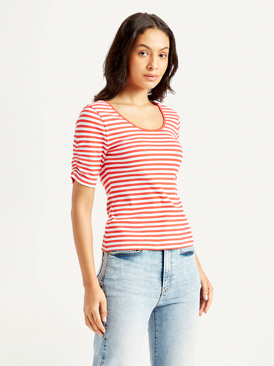 Women's Striped Red Scoop Neck Top