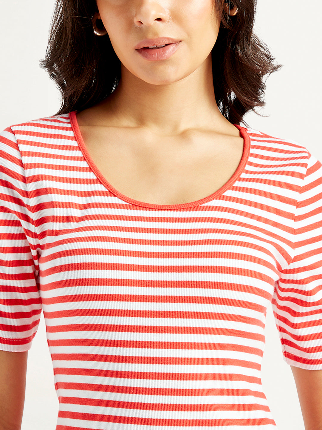 Women's Striped Red Scoop Neck Top