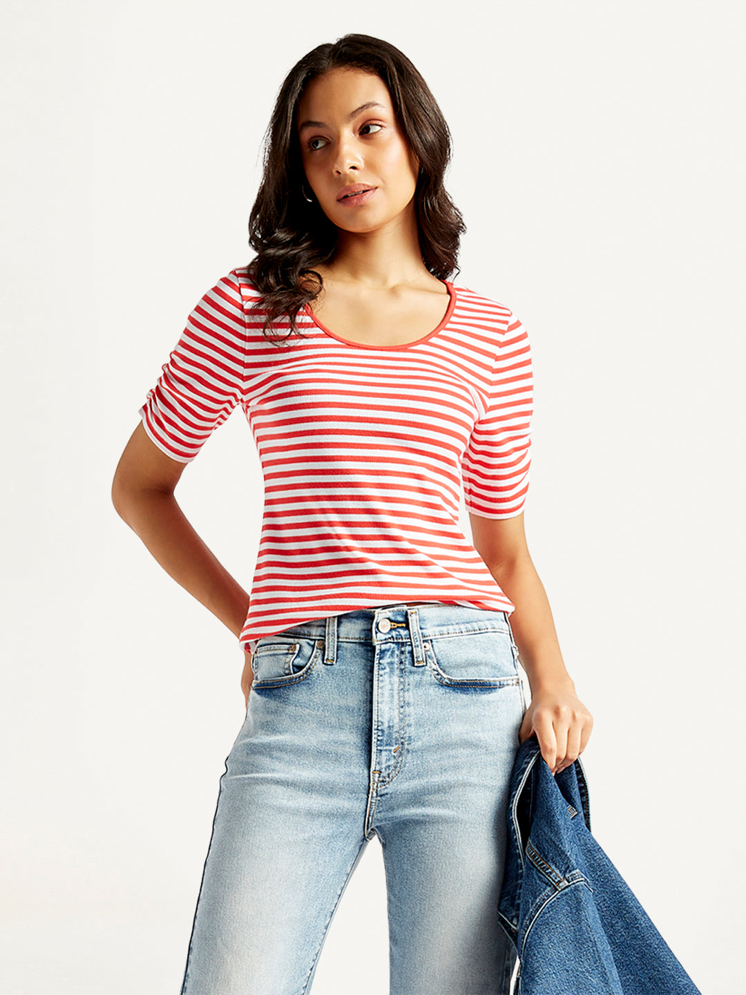 Women's Striped Red Scoop Neck Top