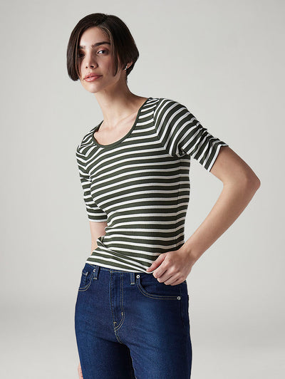 levi's Women's Striped Olive Scoop Neck Top-picture-10