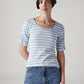 Women's Striped Light Blue Scoop Neck Top - Front View