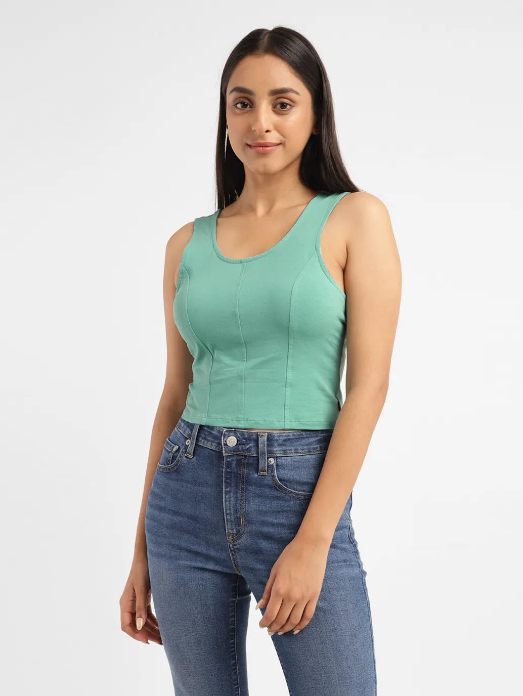 Women's Solid Green Scoop Neck crop