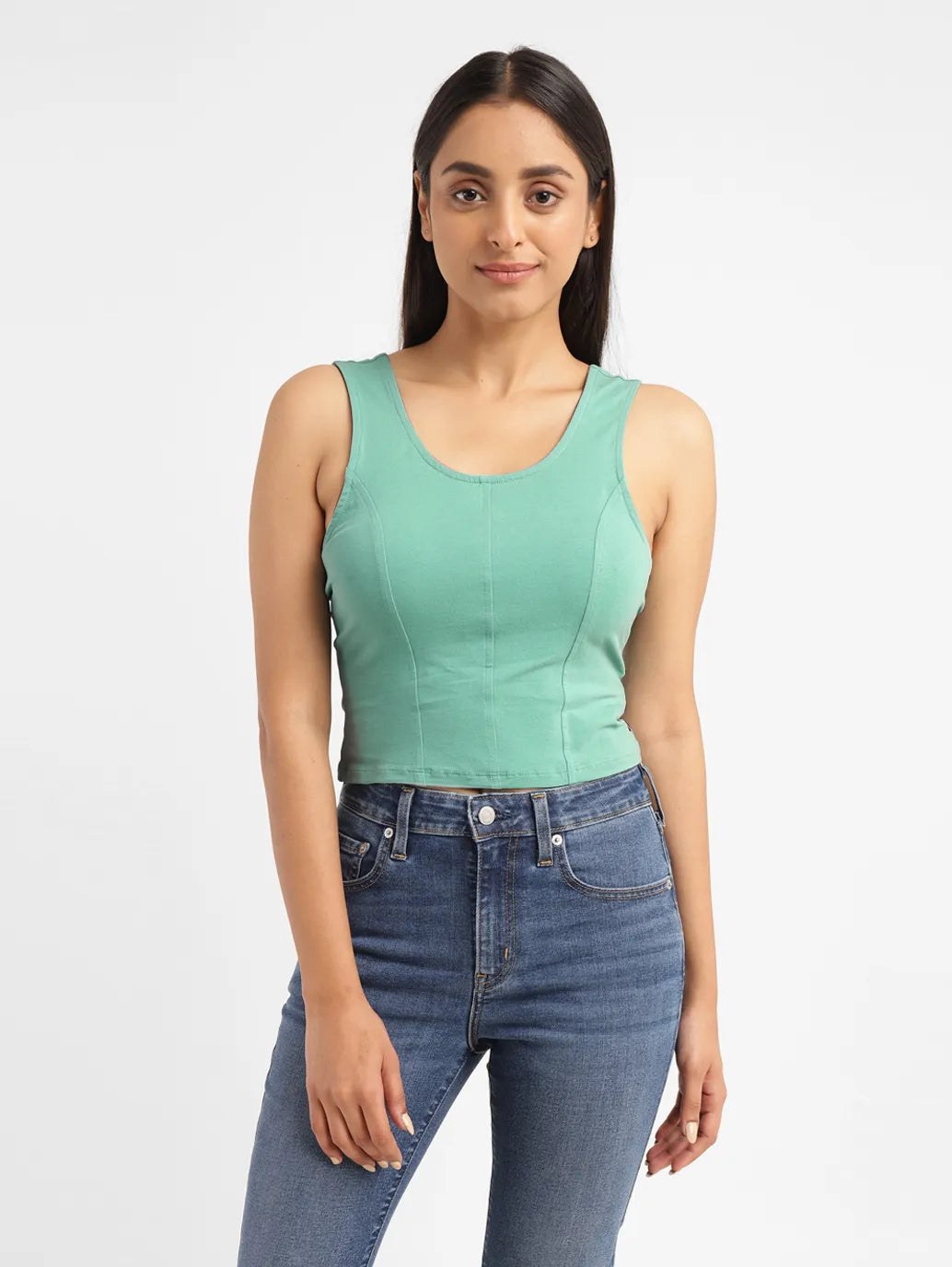 Women's Solid Green Scoop Neck crop