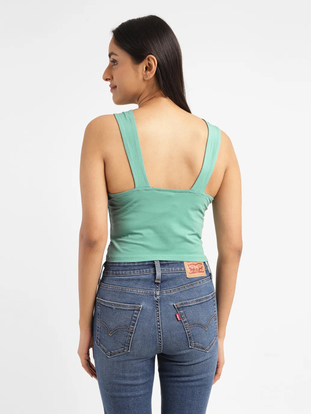 Women's Solid Green Scoop Neck crop