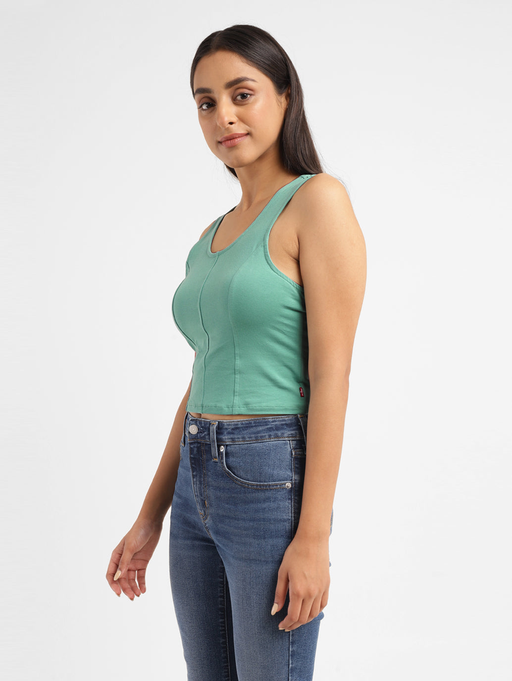 Women's Solid Green Scoop Neck crop