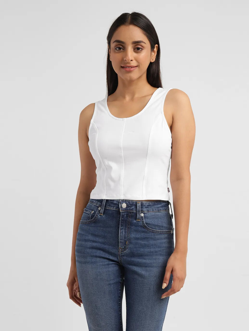 Women's Solid White Scoop Neck crop