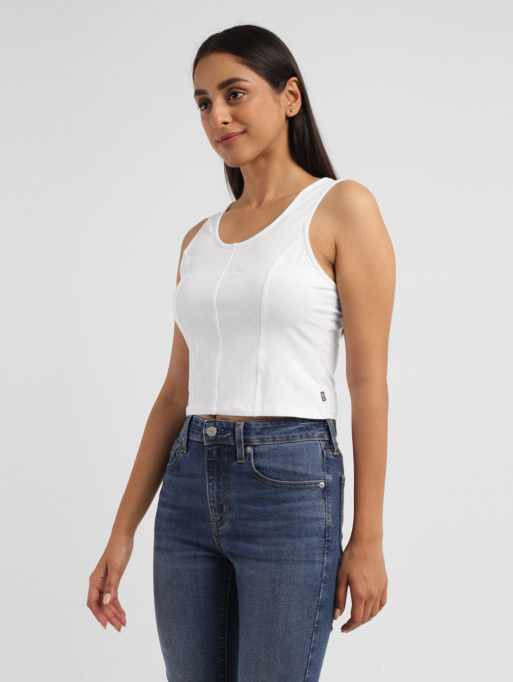 Women's Solid White Scoop Neck crop