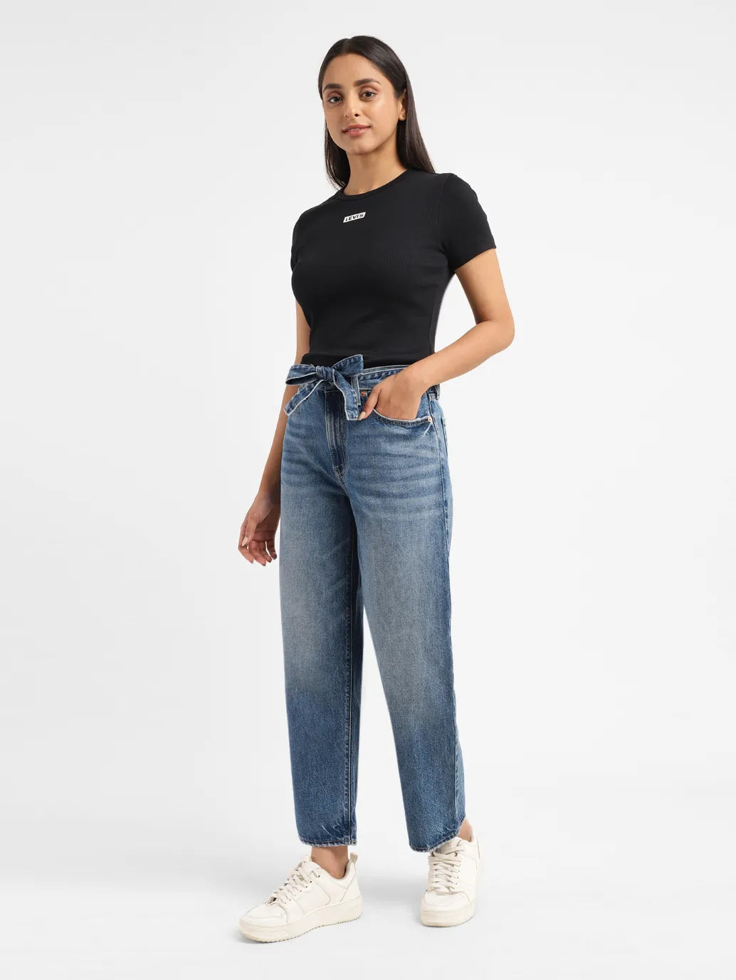 Women's Solid Black V Neck Top