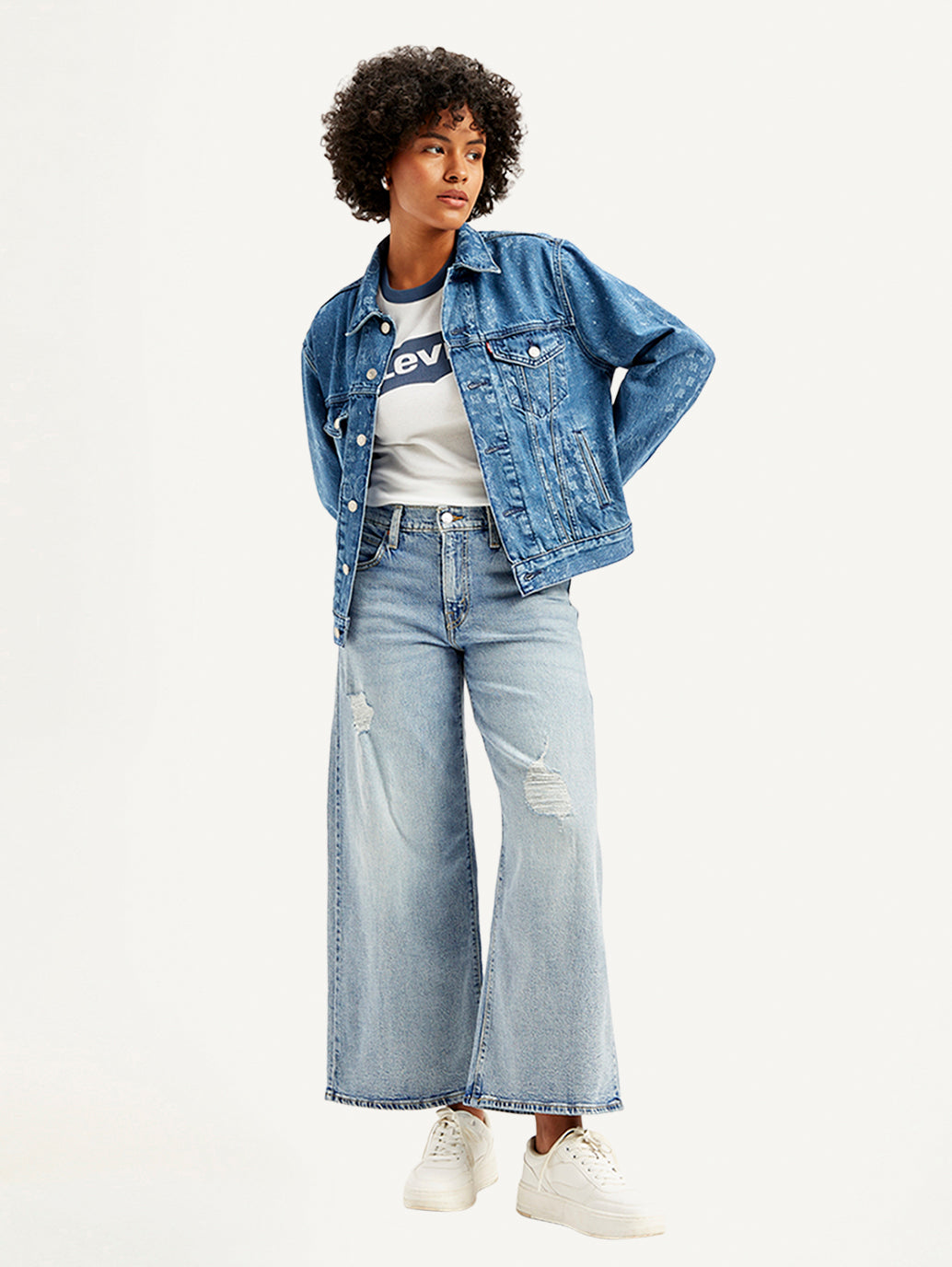 Women's 94 Blue Baggy Wide Leg Fit Mid Rise Jeans