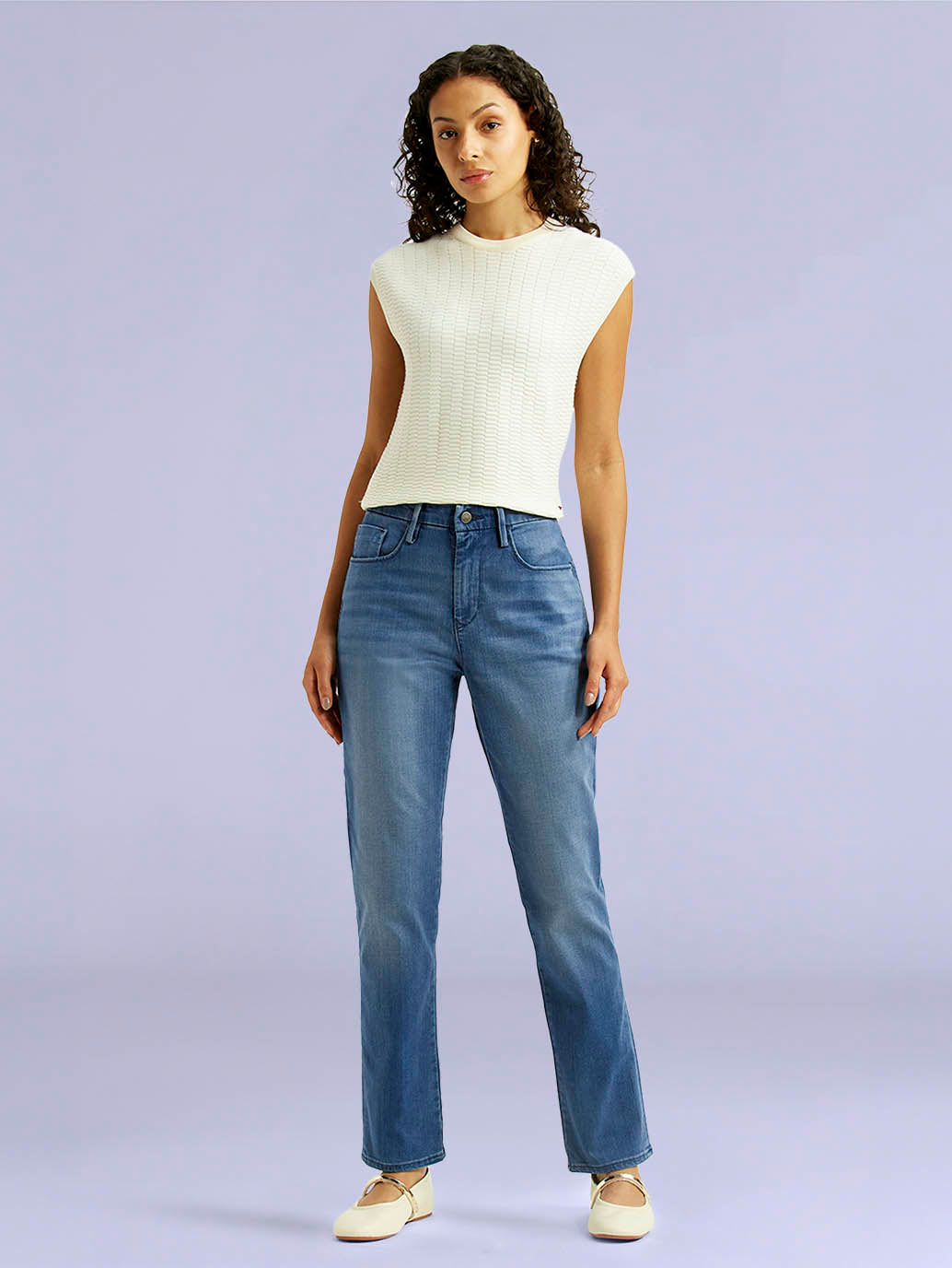 Women's 724 Blue Slim Straight Fit High Rise Redloop Jeans - Front View