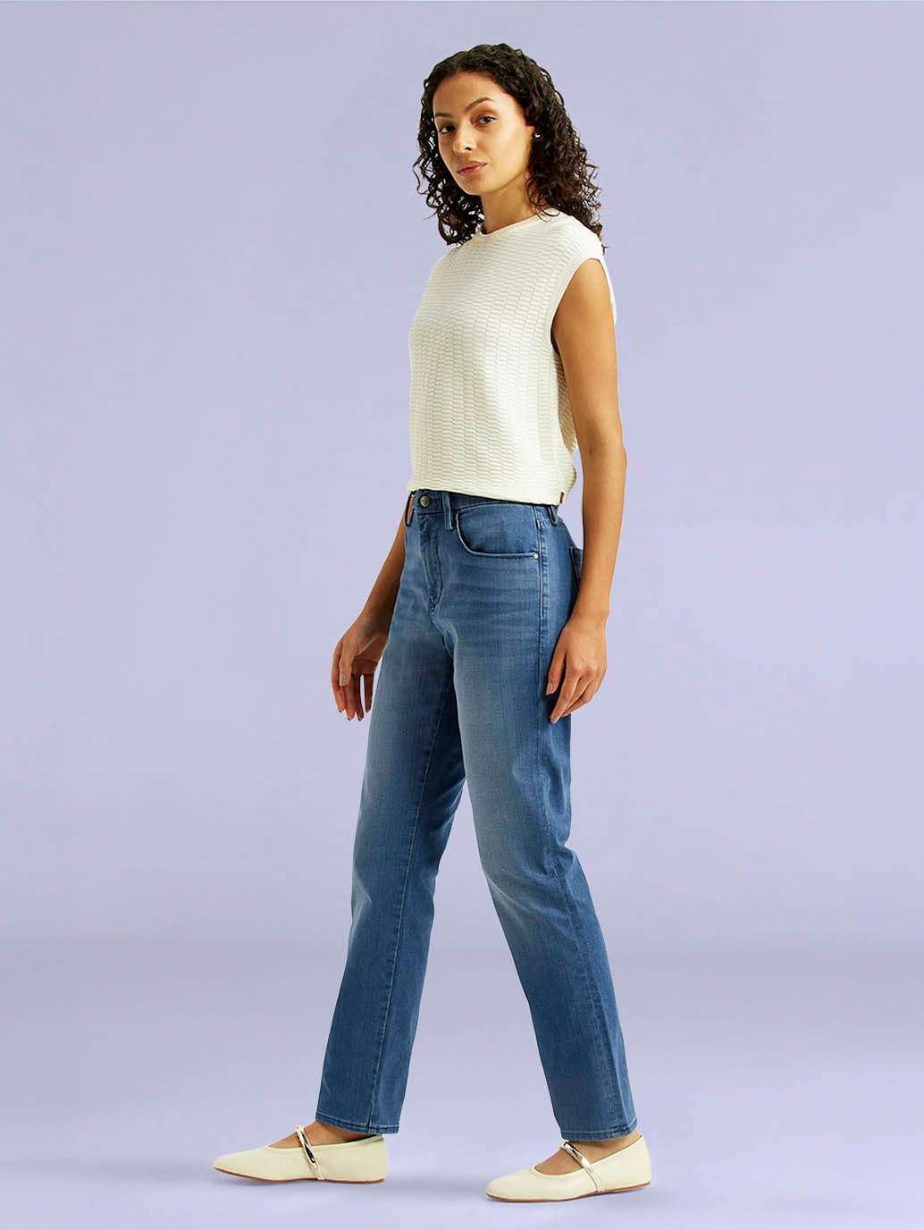 Women's 724 Blue Slim Straight Fit High Rise Redloop Jeans - Side View