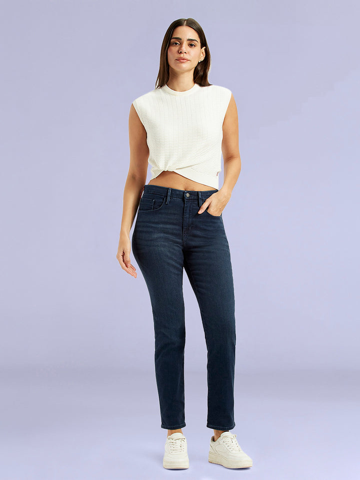 Women's Redloop 724 Dark Blue Slim Straight Fit High Rise Jeans