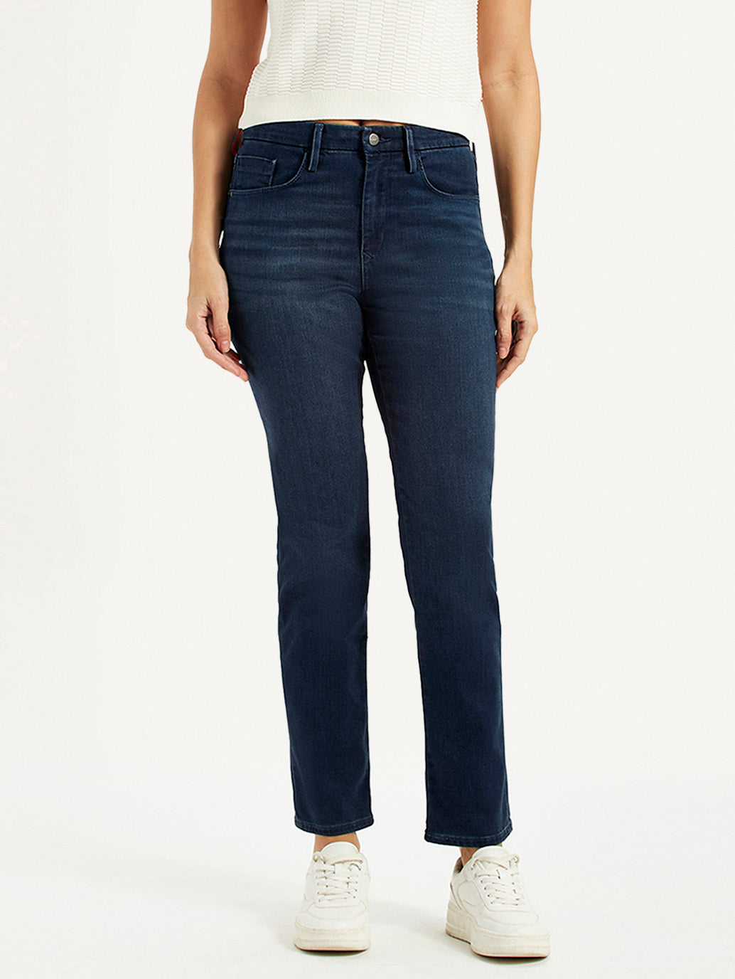 Women's Redloop 724 Dark Blue Slim Straight Fit High Rise Jeans - Front View