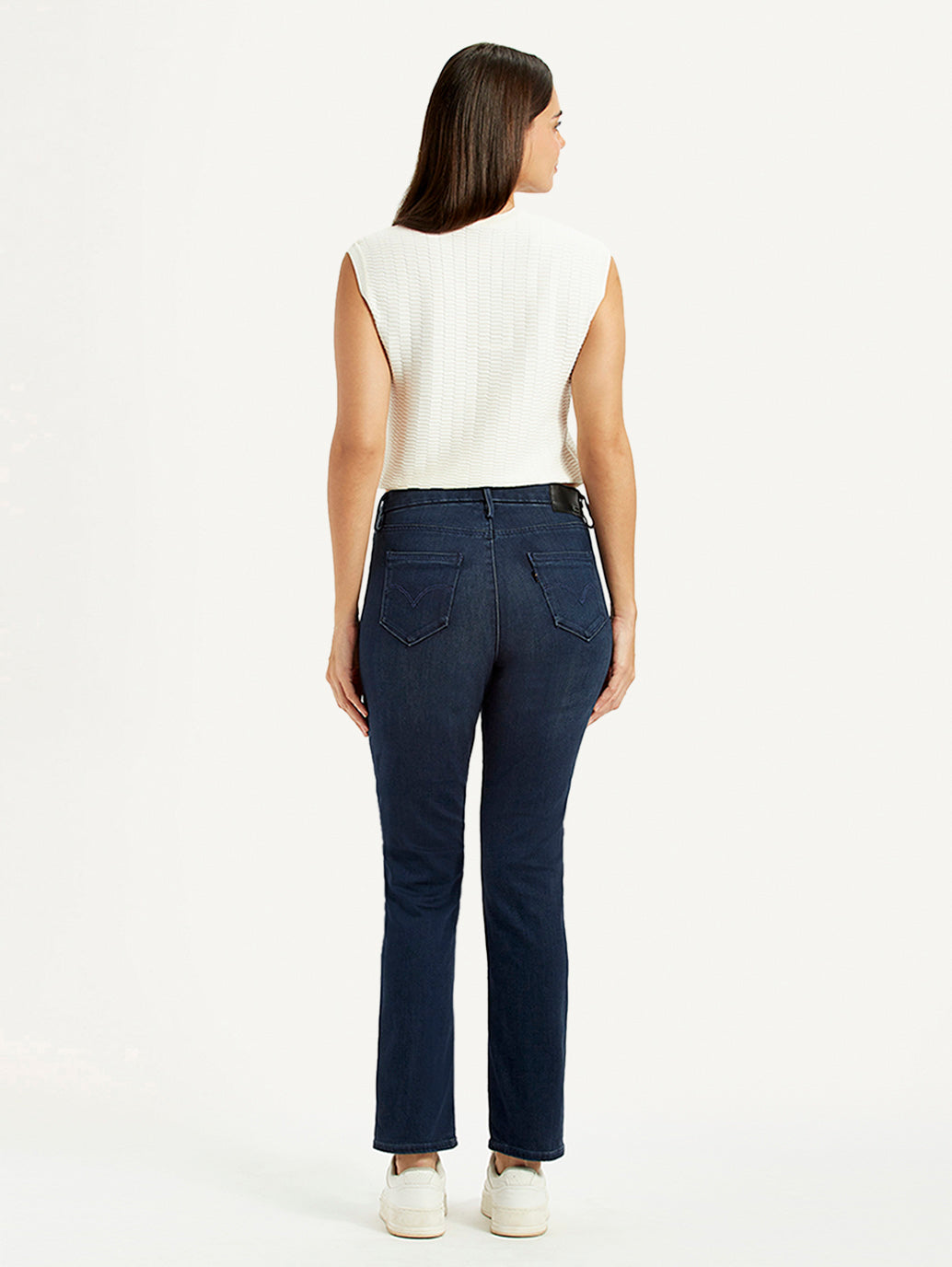 Women's Redloop 724 Dark Blue Slim Straight Fit High Rise Jeans - Back View