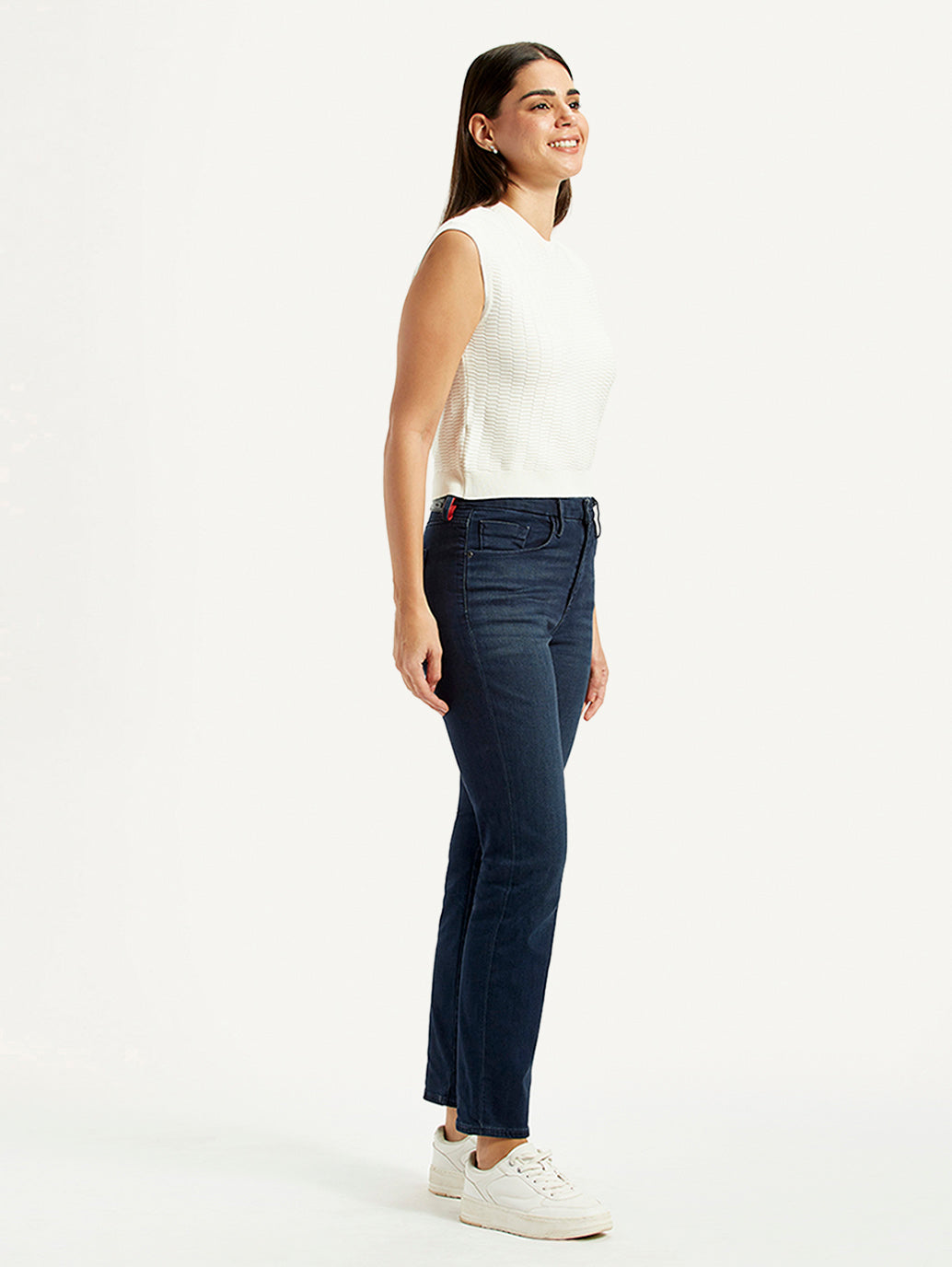 Women's Redloop 724 Dark Blue Slim Straight Fit High Rise Jeans - Side View