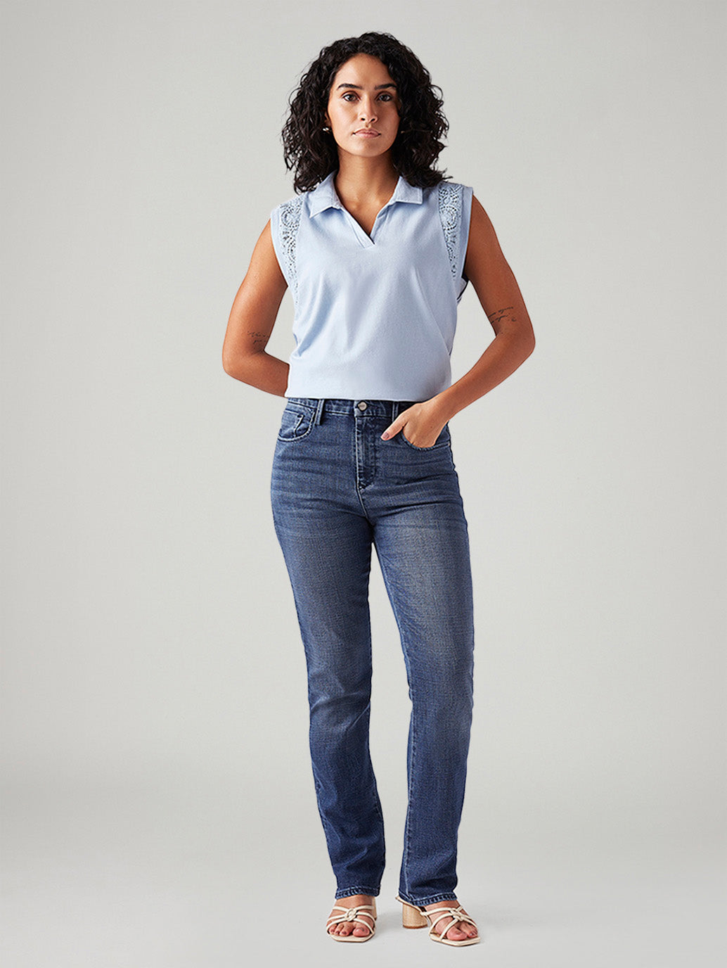 Women's 724 Blue Slim Straight Fit High Rise Redloop Jeans - Front View