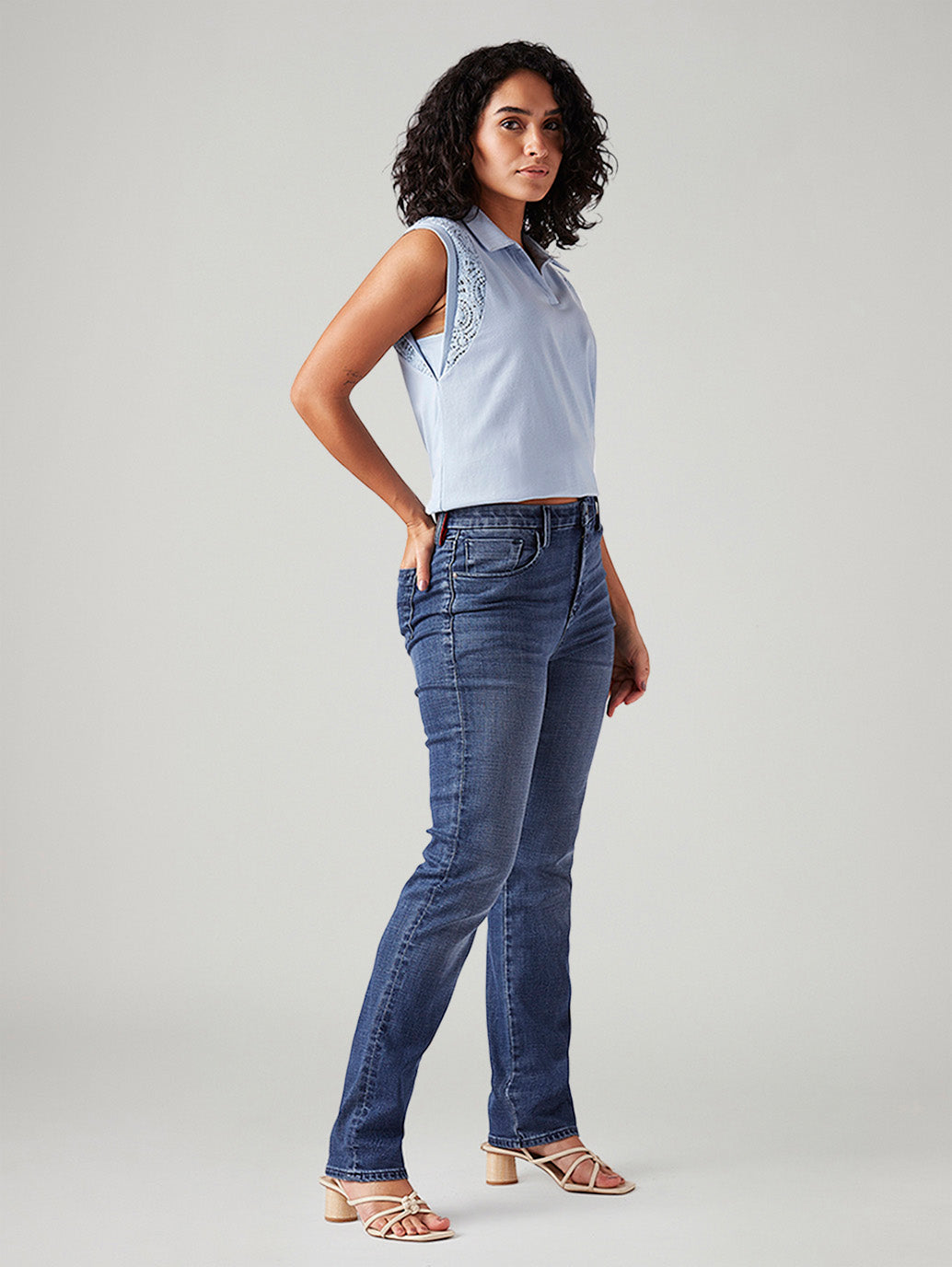 Women's 724 Blue Slim Straight Fit High Rise Redloop Jeans - Side View