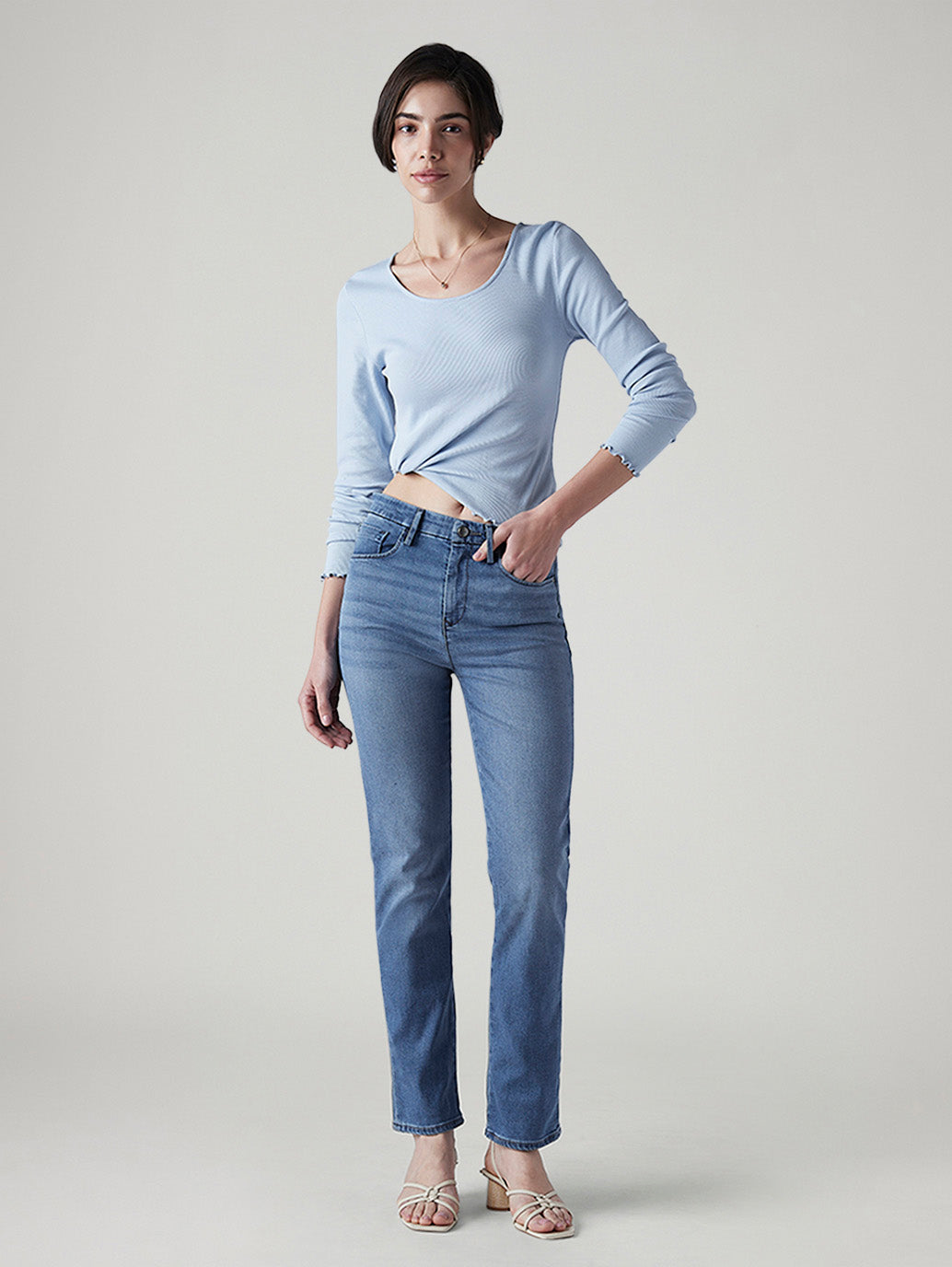 Women's 724 Blue Slim Straight Fit High Rise Redloop Jeans - Styleshot View