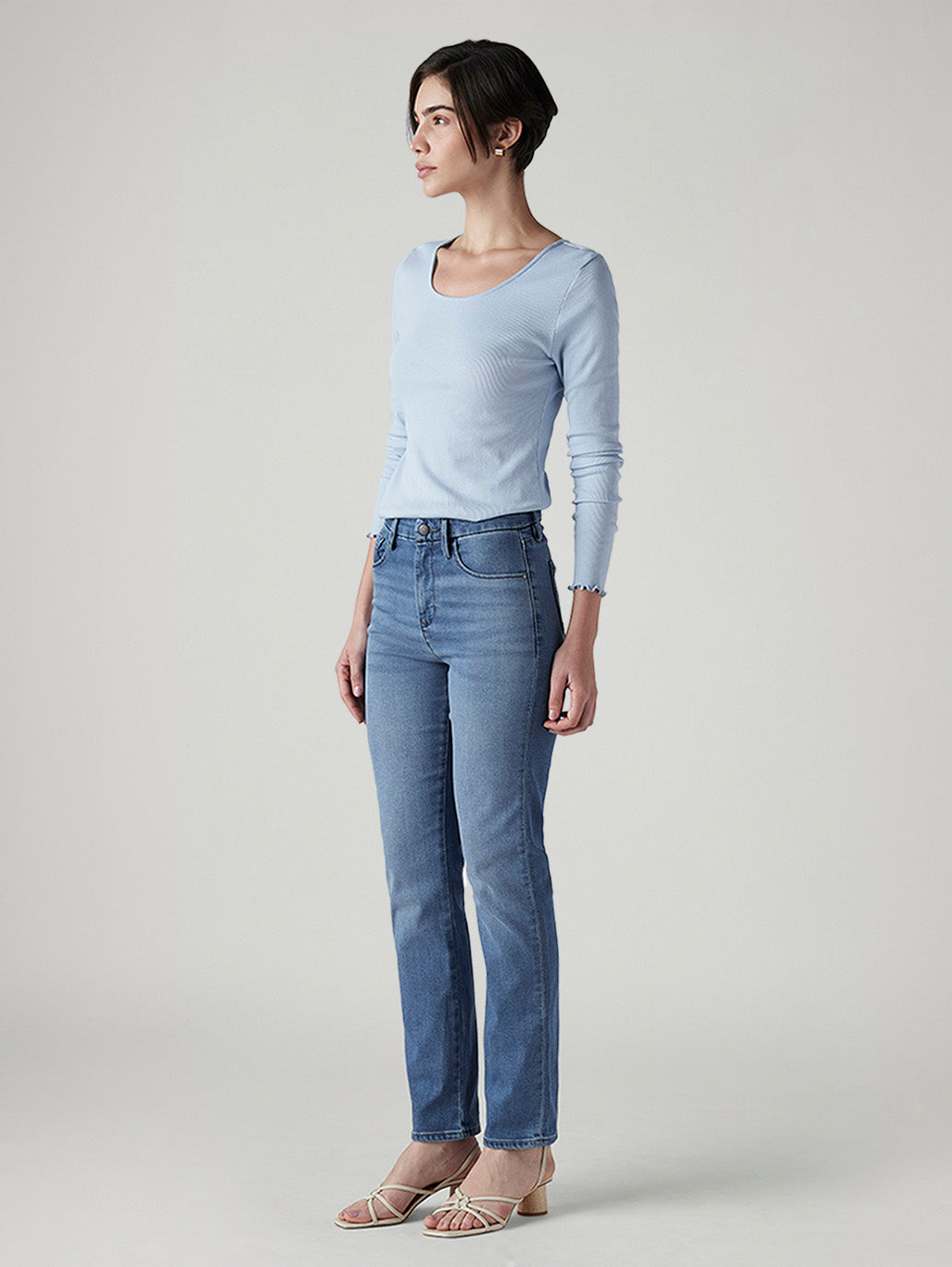 Women's 724 Blue Slim Straight Fit High Rise Redloop Jeans - Side View