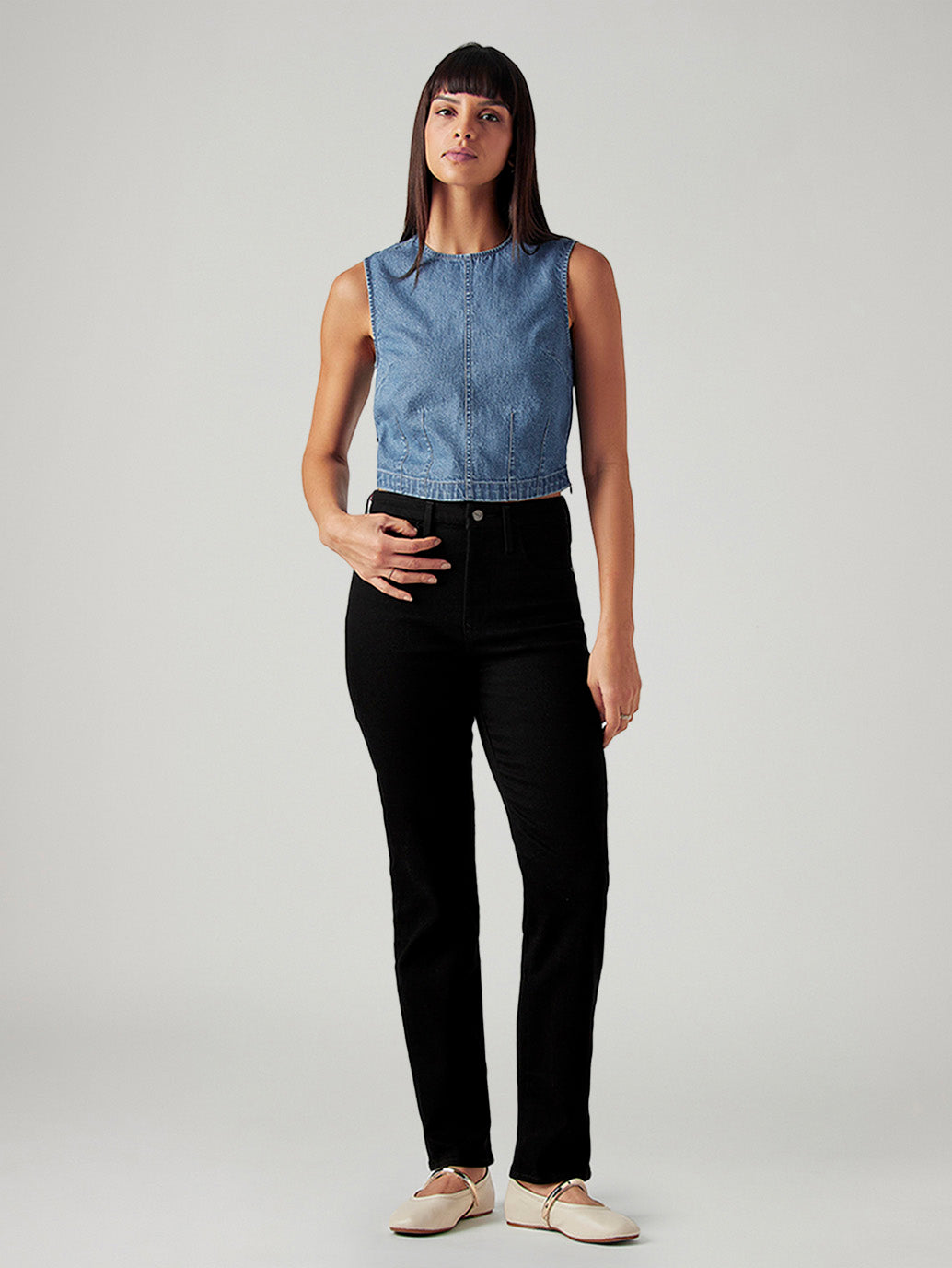 Women's 724 Black Slim Straight Fit High Rise Redloop Jeans