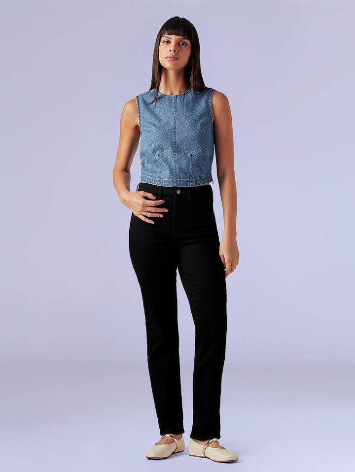 Women's 724 Black Slim Straight Fit High Rise Redloop Jeans