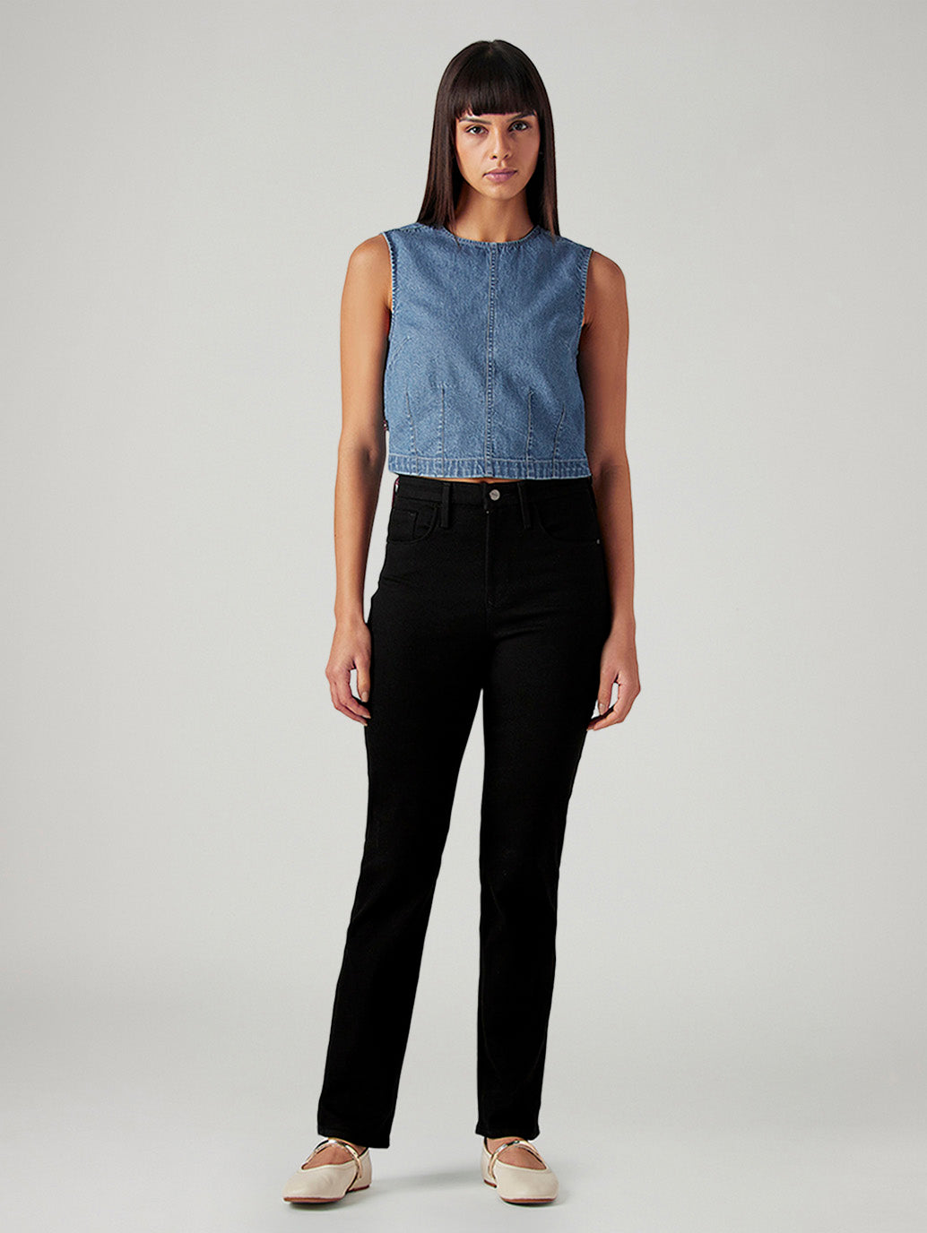 Women's 724 Black Slim Straight Fit High Rise Redloop Jeans - Front View