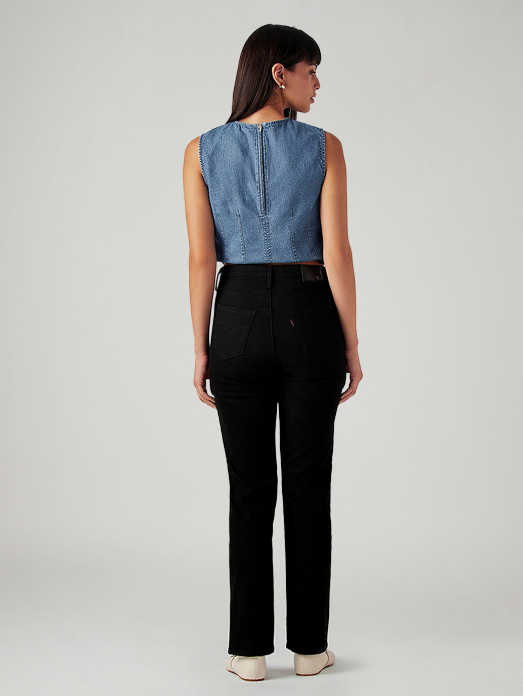 Women's 724 Black Slim Straight Fit High Rise Redloop Jeans - Back View