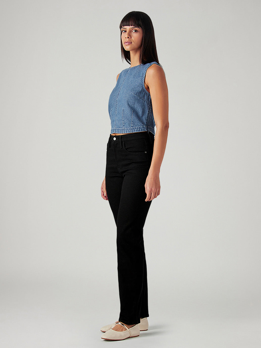 Women's 724 Black Slim Straight Fit High Rise Redloop Jeans - Side View