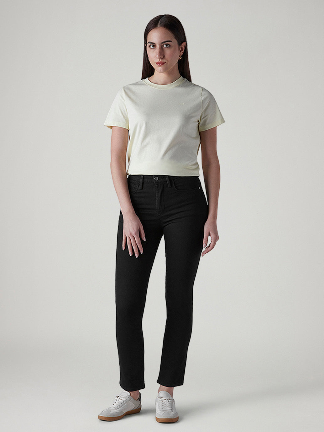 Women's 724 Black Slim Straight Fit High Rise Redloop Jeans - Front View