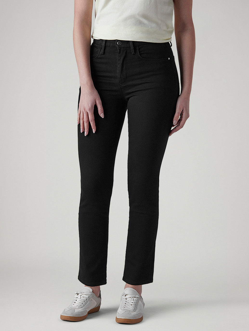 Women's 724 Black Slim Straight Fit High Rise Redloop Jeans - Front View