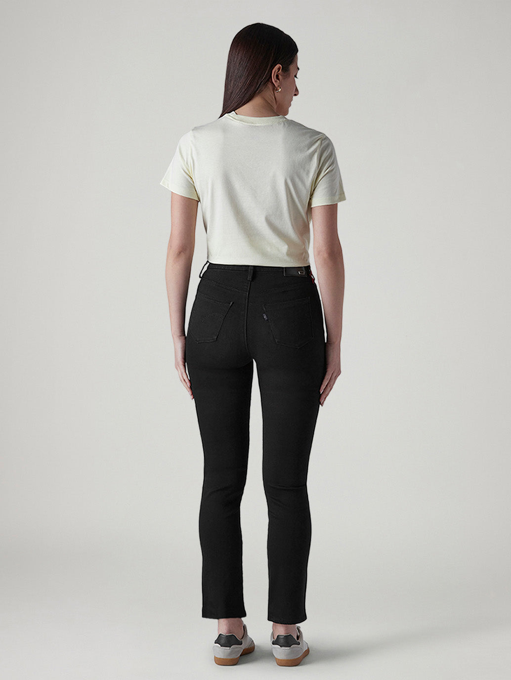 Women's 724 Black Slim Straight Fit High Rise Redloop Jeans - Back View