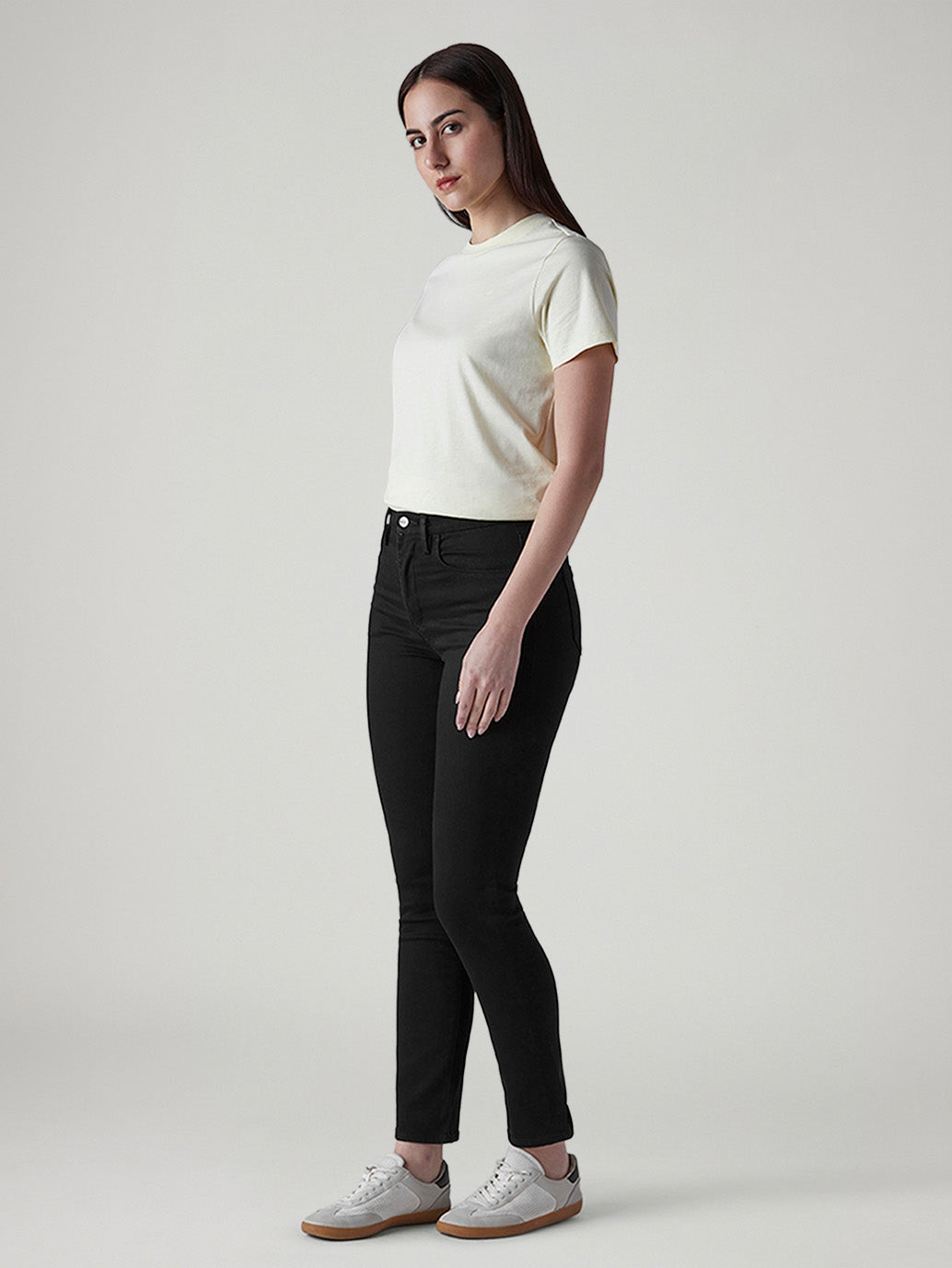 Women's 724 Black Slim Straight Fit High Rise Redloop Jeans - Side View