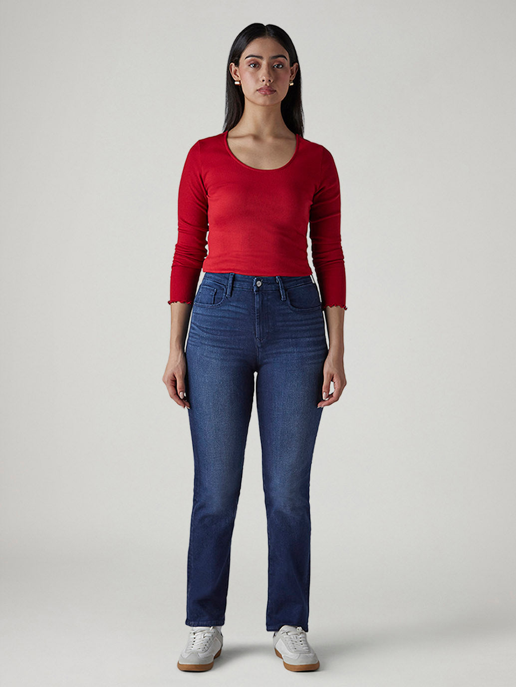 Women's 724 Dark Indigo Slim Straight Fit High Rise Redloop Jeans - Front View