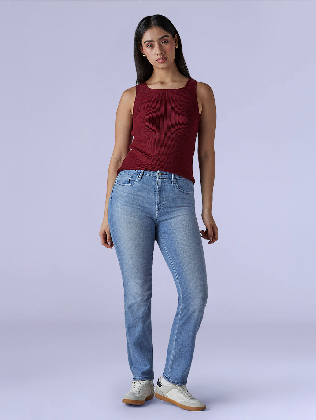 Women's 724 Light Indigo Slim Straight Fit High Rise Redloop Jeans - Front View