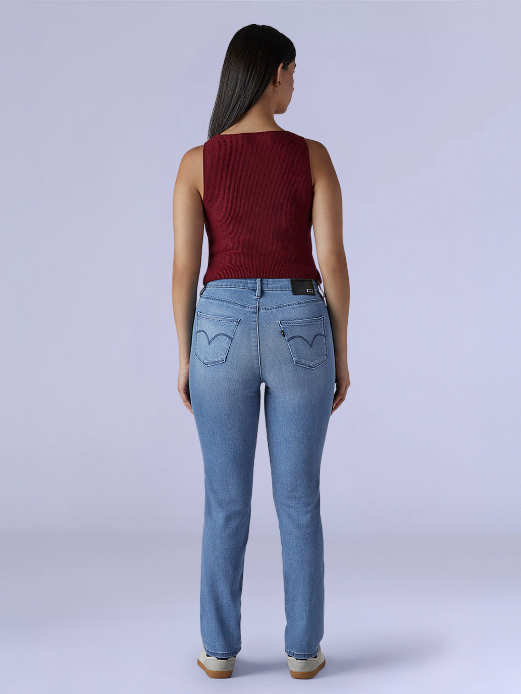 Women's 724 Light Indigo Slim Straight Fit High Rise Redloop Jeans - Back View