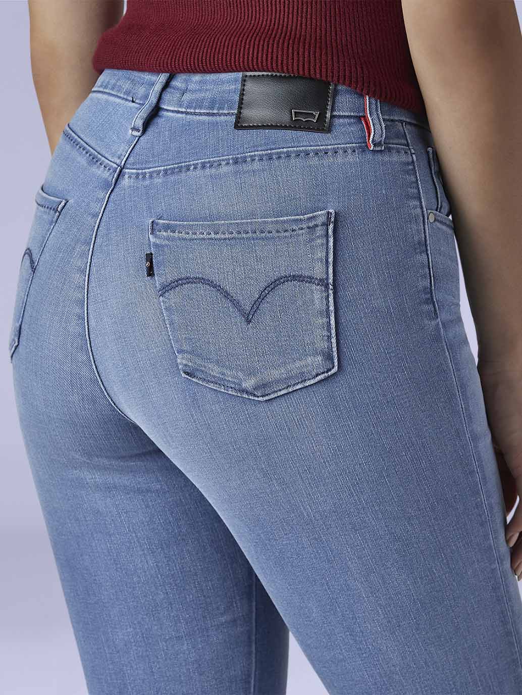 Women's 724 Light Indigo Slim Straight Fit High Rise Redloop Jeans - Detail View