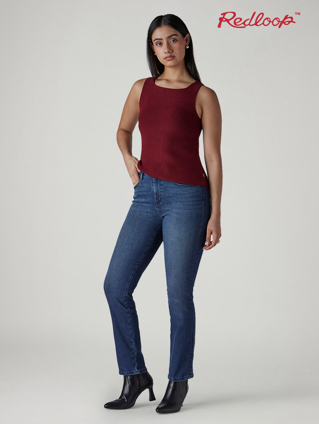 Women's 724 Dark Indigo Slim Straight Fit High Rise Redloop Jeans
