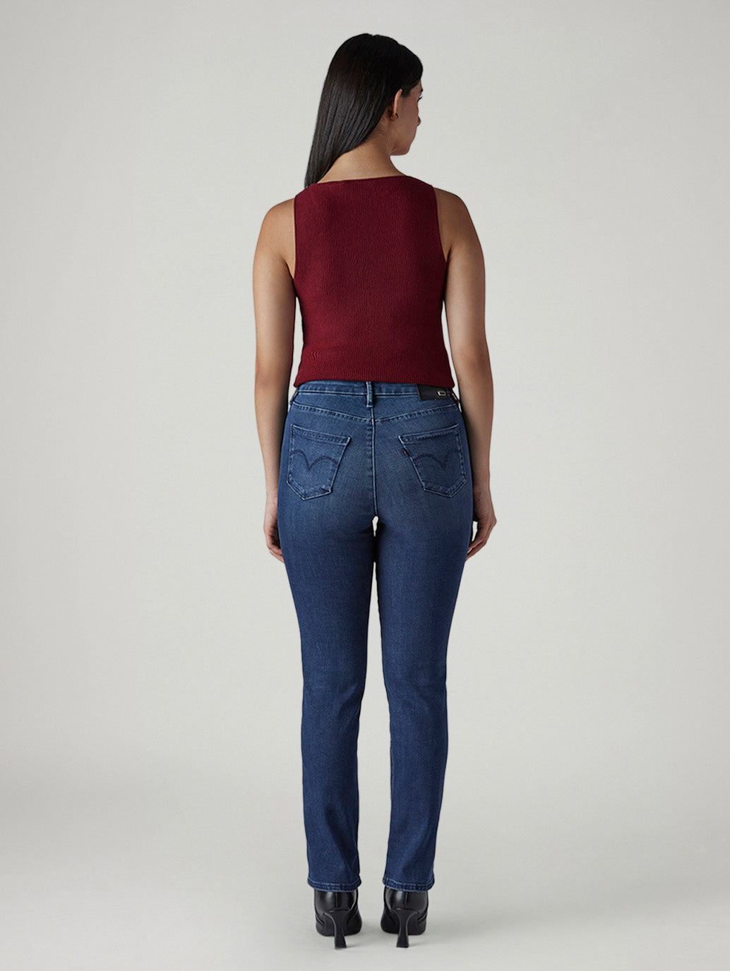 Women's 724 Dark Indigo Slim Straight Fit High Rise Redloop Jeans - Back View