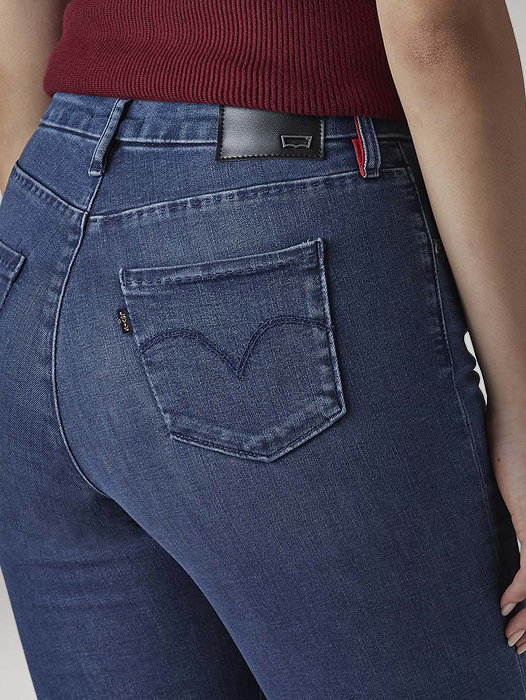 Women's 724 Dark Indigo Slim Straight Fit High Rise Redloop Jeans - Detail View