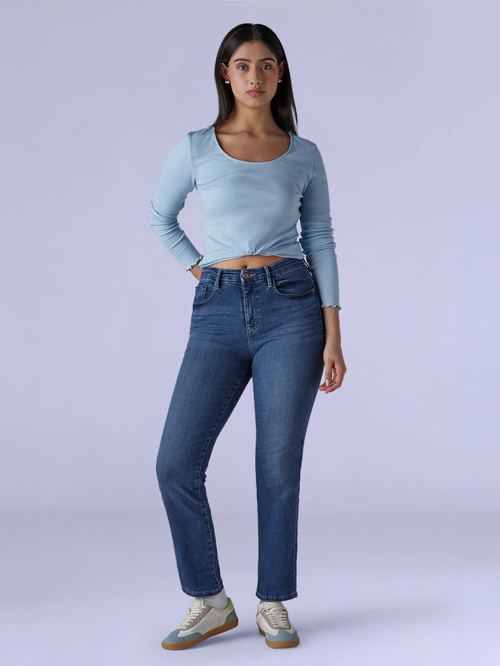Women's 724 Med Indigo Slim Straight Fit High Rise Redloop Jeans