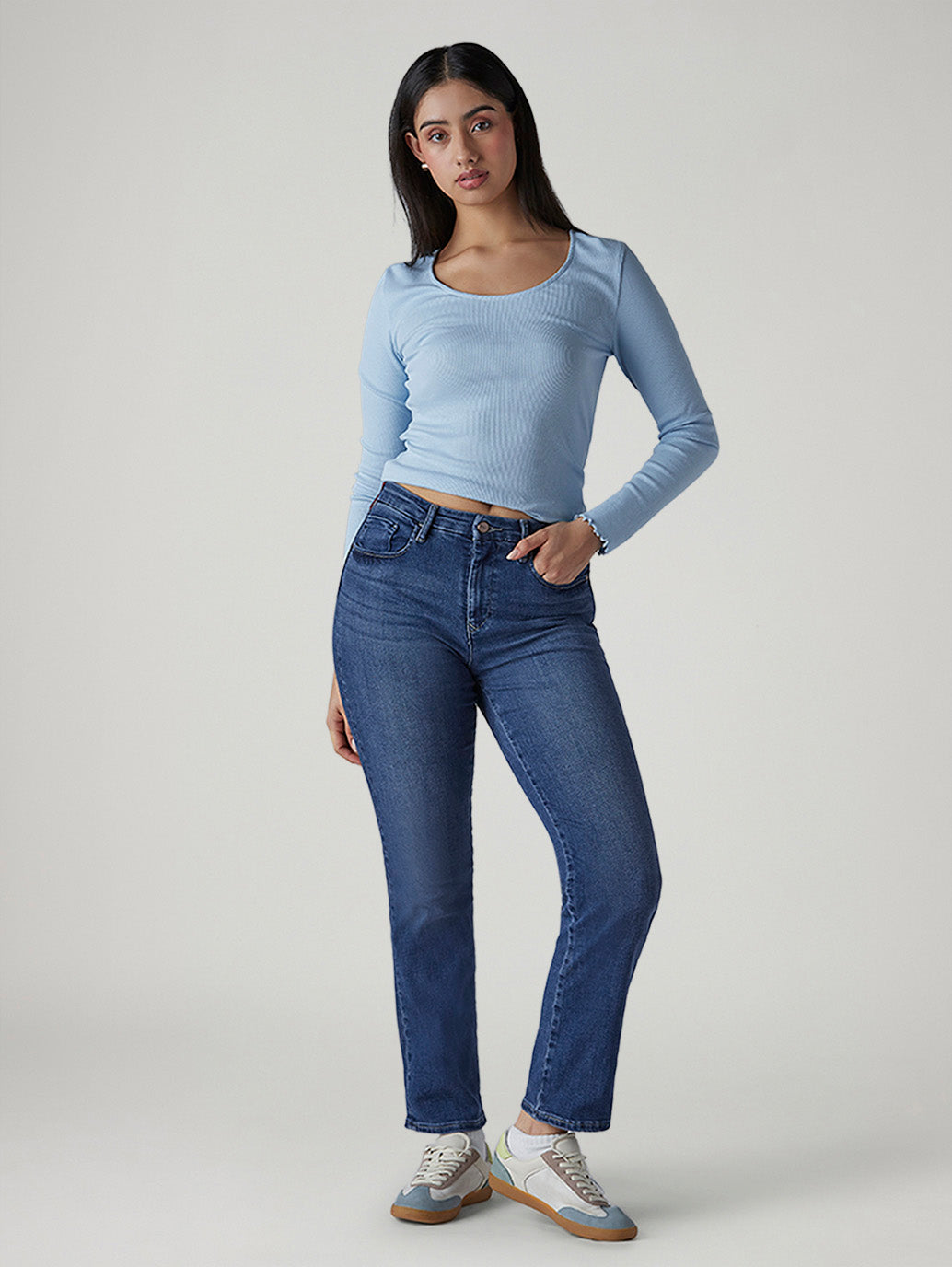 Women's 724 Med Indigo Slim Straight Fit High Rise Redloop Jeans - 20 View