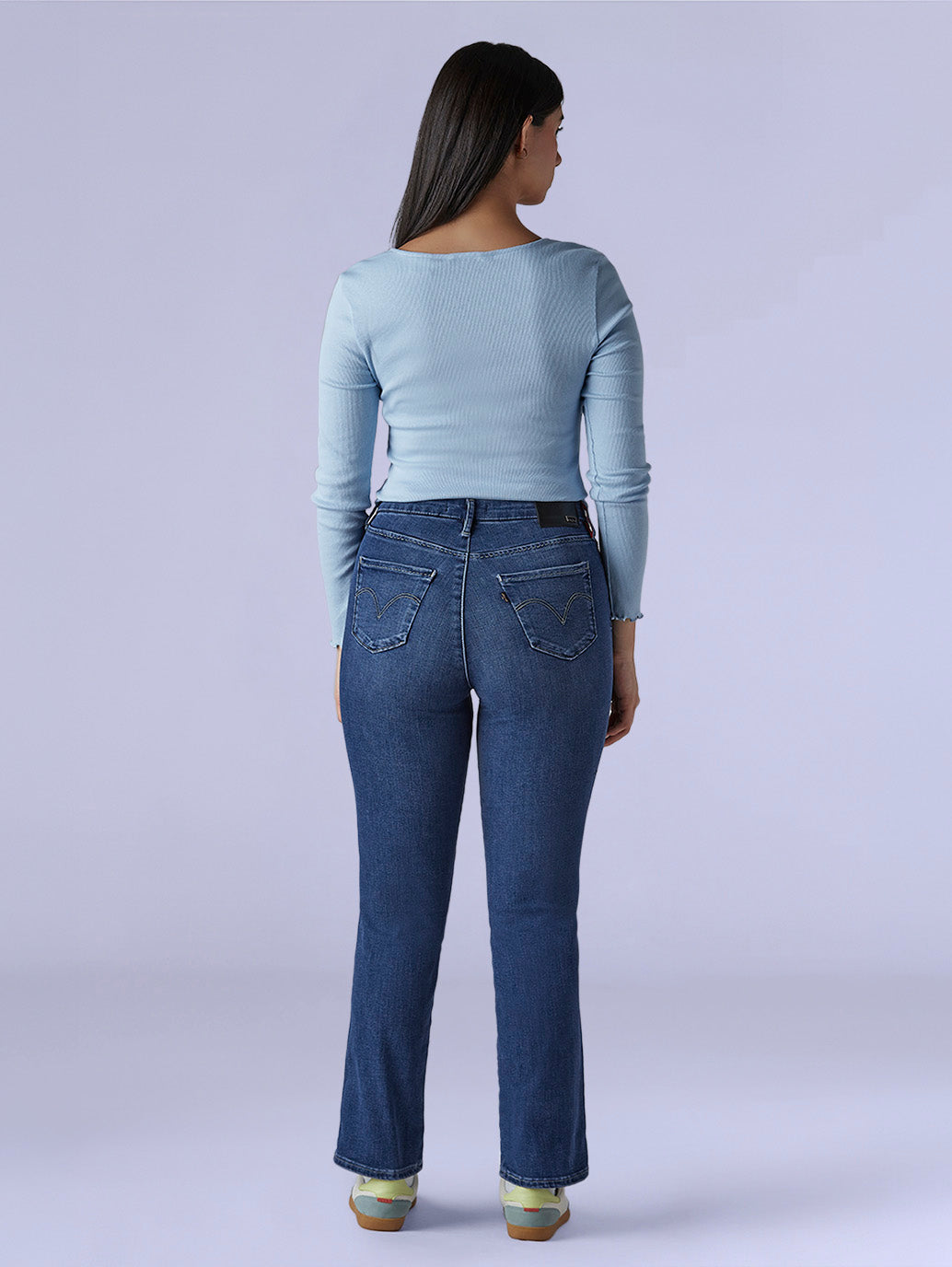 Women's 724 Med Indigo Slim Straight Fit High Rise Redloop Jeans - Back View