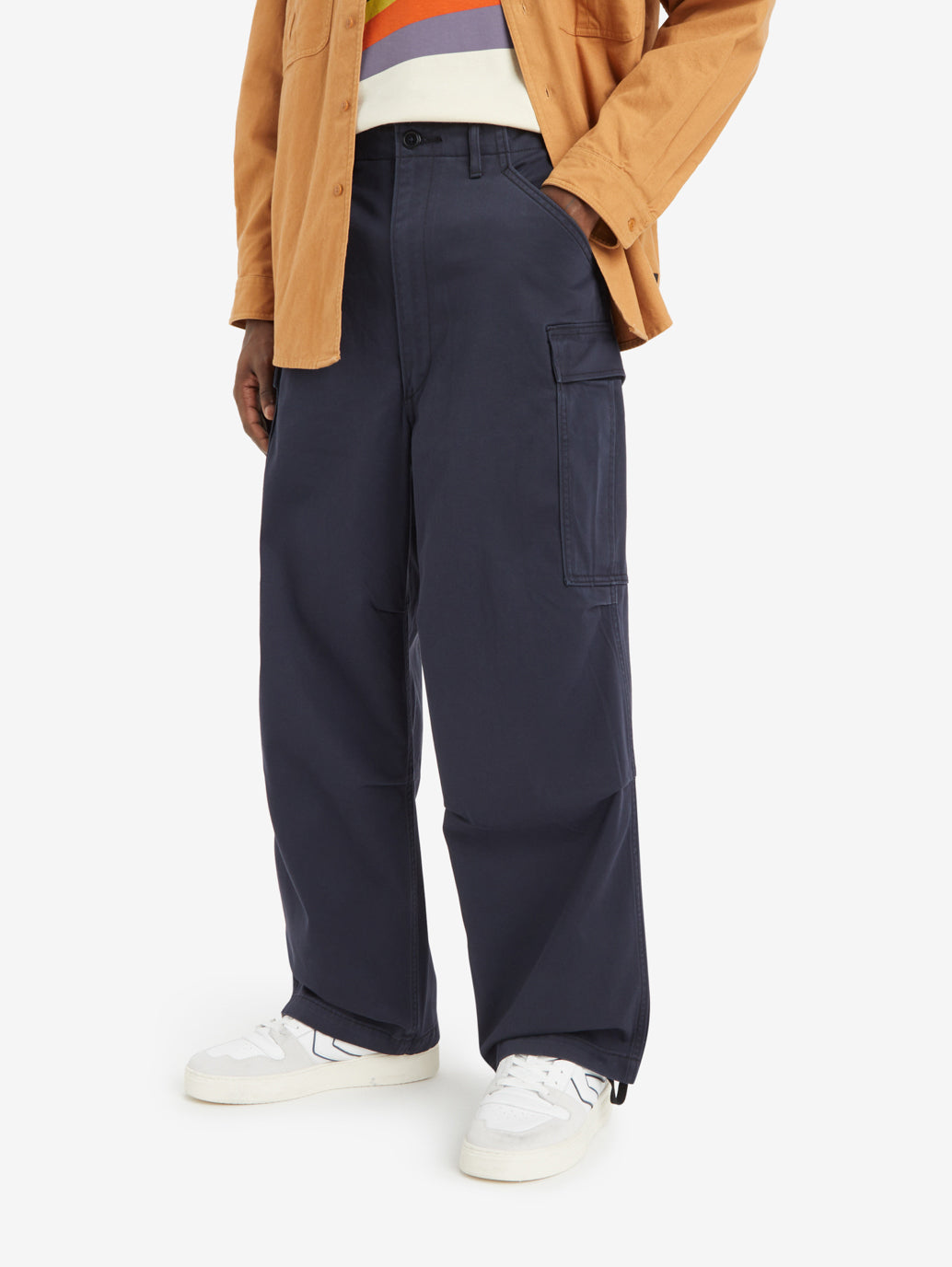 Men's Navy Loose Fit Cargo Trousers