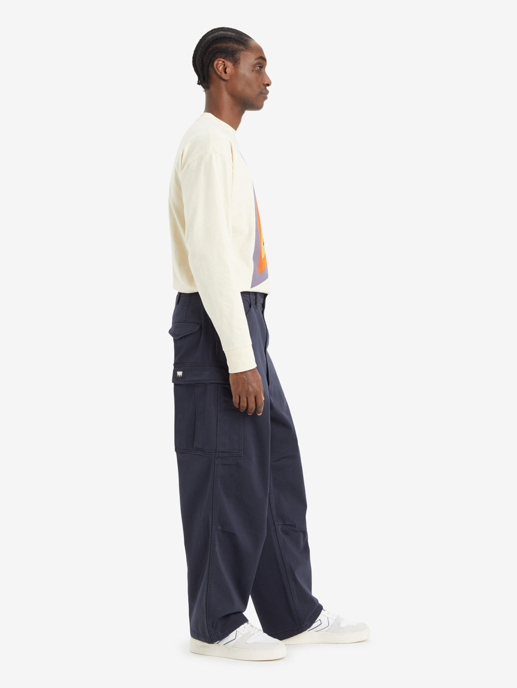 Men's Navy Loose Fit Cargo Trousers