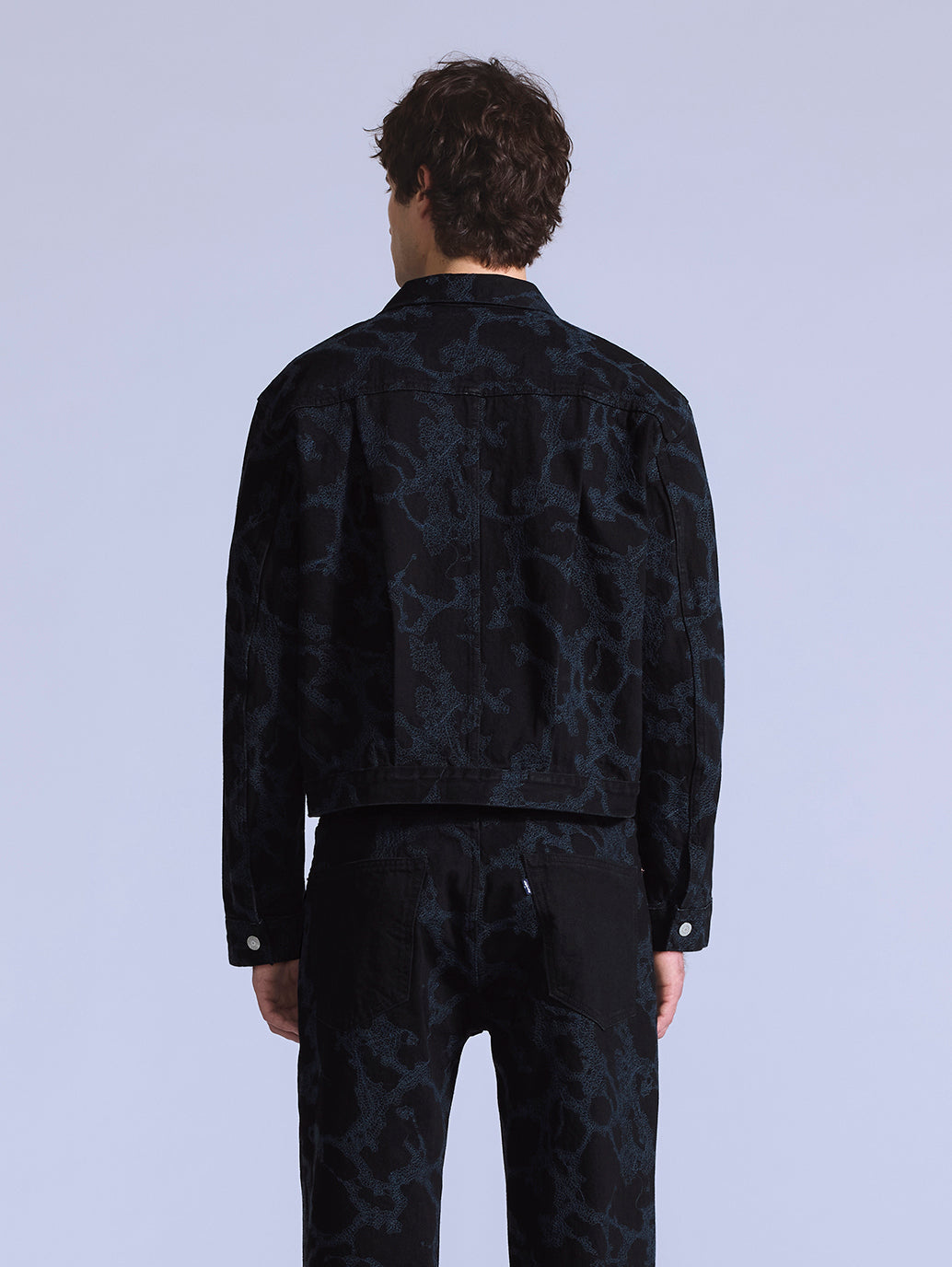 Men's Embroidered Black Denim Jacket - Back View