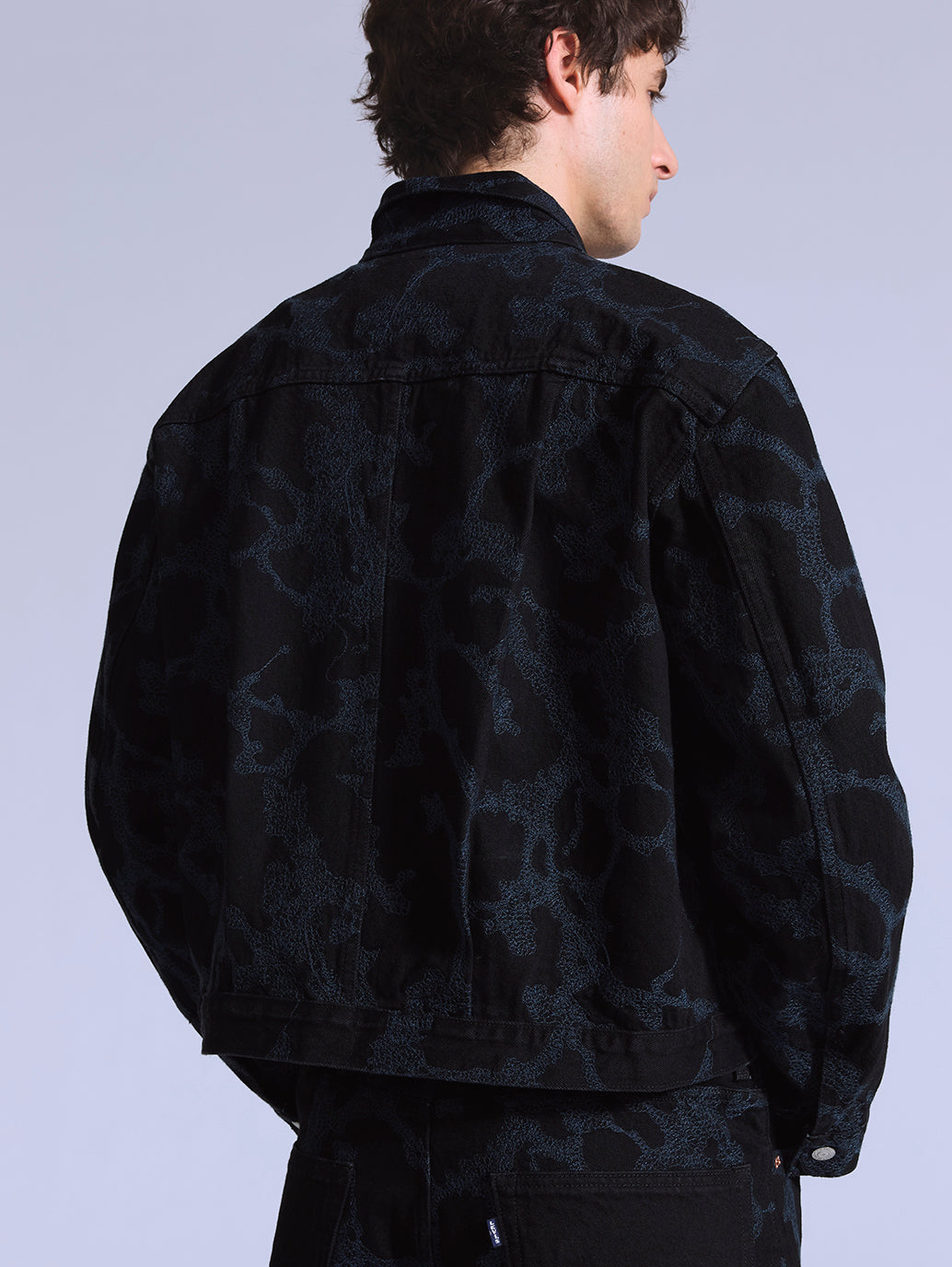Men's Embroidered Black Denim Jacket - Detail View