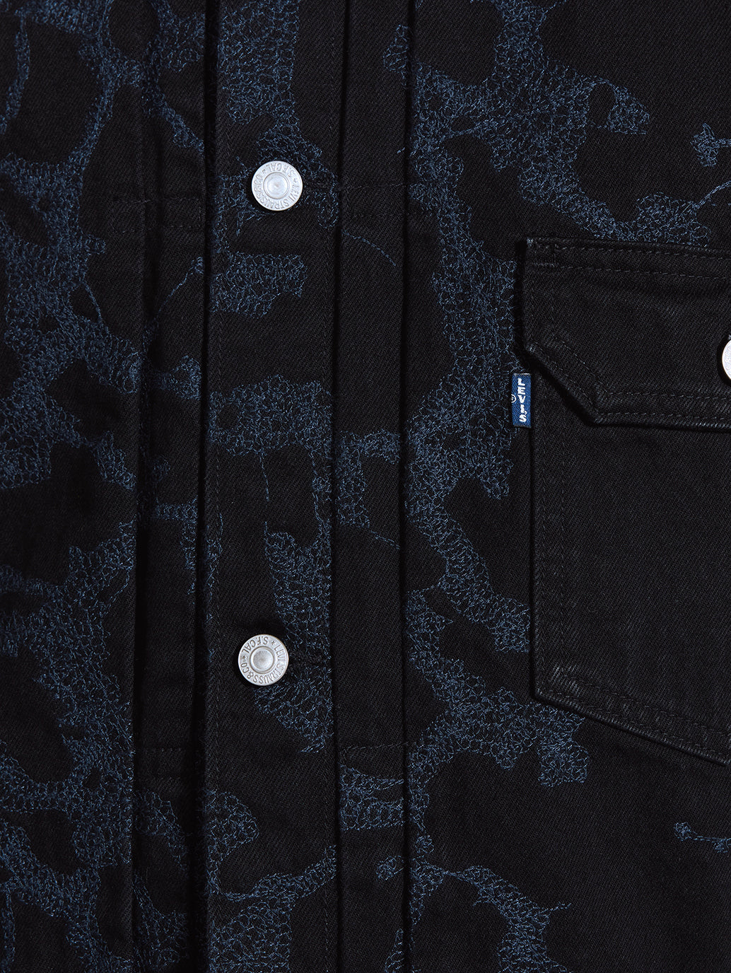 Men's Embroidered Black Denim Jacket - Detail View