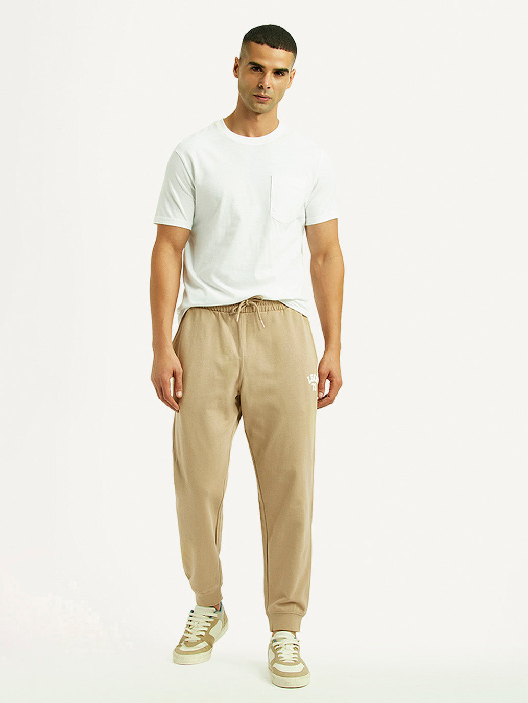 Men's Beige Solid Utility Joggers - Styleshot View